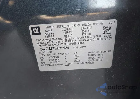 2017 GMC Terrain Sle-1 z USA, uszkodzony, nr VIN 2GKFLSEK1H6315324